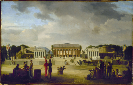 Vue du grand théâtre élevé sur la place de la Concorde pour la fête de la Paix, le 18 brumaire, an X (9 novembre 1801), in 1801 (oil on wood)