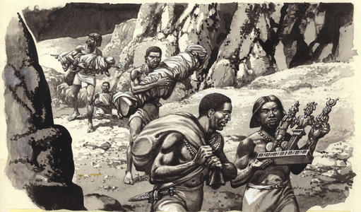 Robbers of the lost tombs of the pharaohs (gouache on paper)