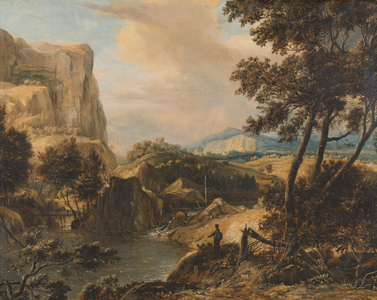 Mountainous landscape with fisherman, 1650-1692 (oil on canvas)