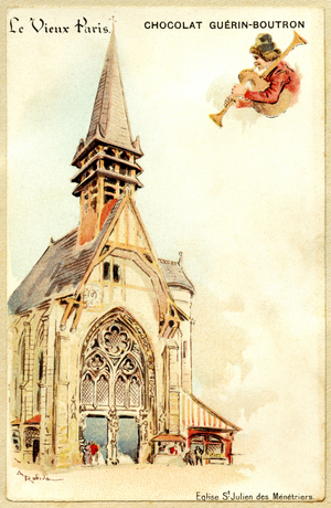 Advertising chromolithography of Guerin Boutron chocolates, LE VIEUX PARIS, Saint Julien des Ménétriers church (chromolithograph)