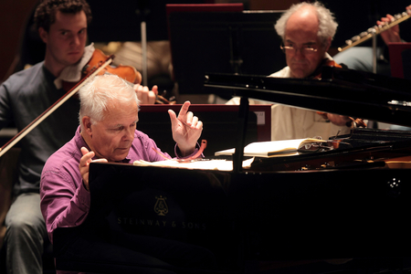 Stephen Kovacevich - rehearsing with  Ensemble Orchestral de Paris, Th. des Champs Elysées, Paris. May 2011. American pianist born in 1940.