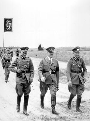 l-r General Von Brauchitsch, Adolf Hitler, and General Blaskowitz August 20, 1938 one month after the Evian Conference