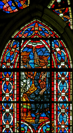 Window w211 depicting the death of King Agiel by Divine Will (stained glass)