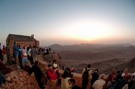 Pilgrims gather on Mount Sinai where God spoke to Moses, per the Bible, Gospel of Jud…, 2006 (photo)