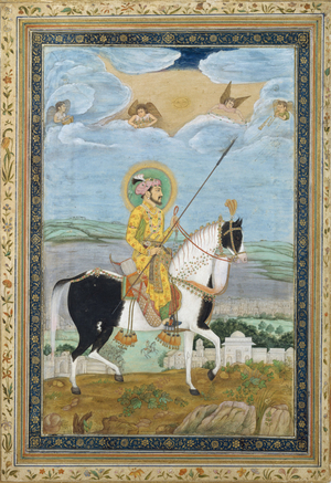Portrait of Shah Jahan on Horseback (ink, opaque w/c and gold on paper)