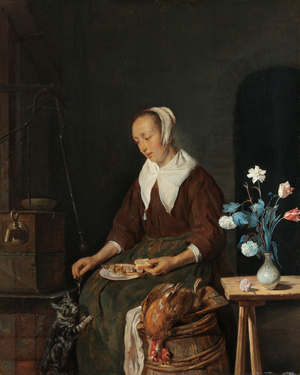 Woman Eating, Known as ‘The Cat’s Breakfast’, c.1661-64 (oil on panel)