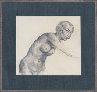 Nude leaning forward, arm stretched out (pencil on paper)
