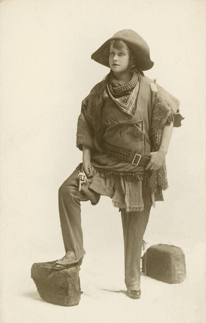 Actress in Wild West costume (b/w photo)