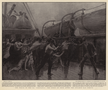The Wreck of the SS "Lusitania", the Scene on Deck after the Steamer had struck (litho)