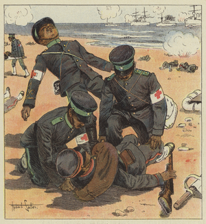 Brancardiers japonais relevant les blesses (colour litho)