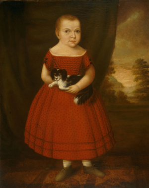 Portrait of a Child Holding a Dog (oil on canvas)