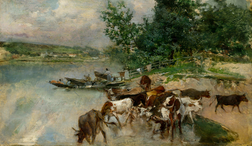 Drinking on the Seine, c.1874-75 (oil on board)