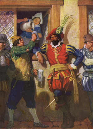 Illustration for Westward Ho! by Charles Kingsley (colour litho)