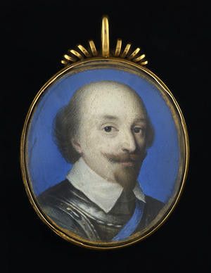 A Nobleman, probably Robert Bertie, 1st Earl of Lindsey (1582-1642), wearing armour, lawn collar and blue sash of the garter, c.1630 (watercolour on vellum)
