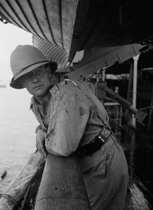 2/Lt Pat New, 3rd County of London Yeomanry (Sharpshooters), on board HMT Orion, en route to Egypt, 1941 (b/w photo)