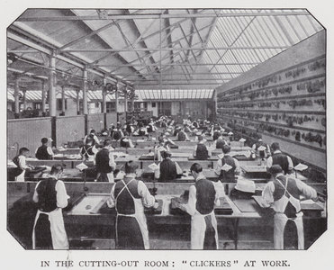 In the Cutting-out Room, "clickers" at work (b/w photo)