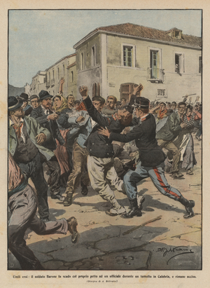 Humble heroes, the soldier Baron shields an officer with his chest during an uproar  (colour litho)
