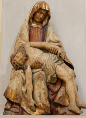 Sanctuary (Santuari del Sant Crist). The church. Interior. A statue. Pietà. Polychrome wood. 14th - 15th century (?).