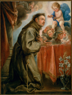 Saint Anthony of Padua and the Infant Jesus (painting on canvas)