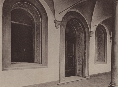 Door and Windows in Cloister of the Badia di Fiesole, near Florence (b/w photo)
