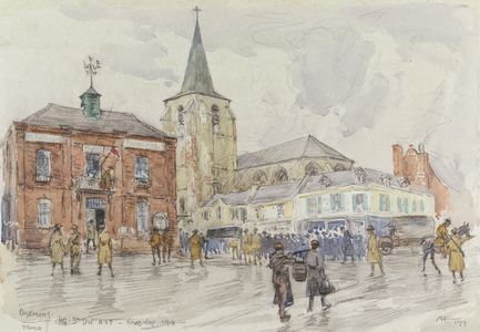 Oisemont, 3rd Division Headquarters, 1918 (w/c & gouache with charcoal on paper)
