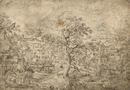 Landscape with Abraham and Angels, 1567 (pen & brown ink with brush & brown wash, on buff laid paper, laid down on card)