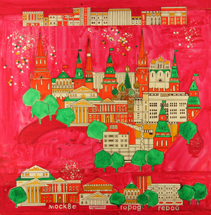 Moscow. Design sketch for a scarf, 1980 (gouache on paper)