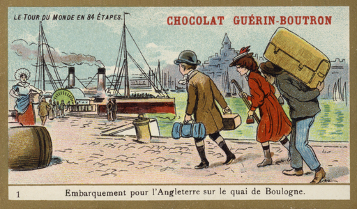 Embarkation for England on the quay at Boulogne (chromolitho)