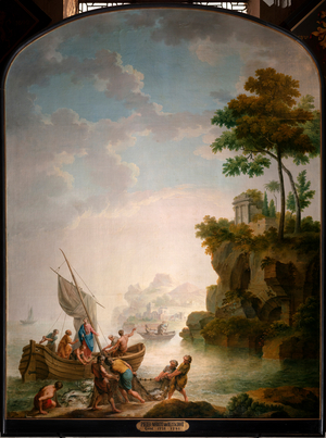 Miraculous catch of fish, 18th century (oil)