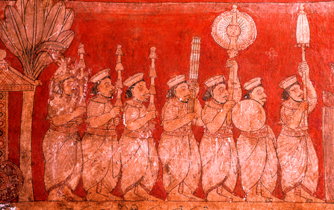 Sri Lanka: Mural depicting typical Kandyan life in the 18th century, Degaldoruwa Temple, near Kandy