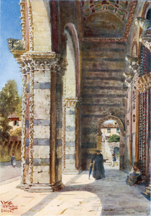 Lucca. The Porch of the Cathedral (colour litho)