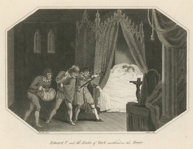 King Edward V and the Duke of York smothered in the Tower of London (engraving)
