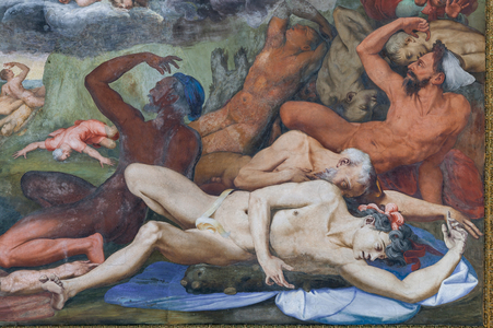 Zeus striking the rebelling Giants (the Fall of Giants) in The Hall of Jupiter, 1530-33 (fresco) (detail of 3606300)