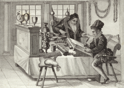 Scriptorium, 16th Century. Illustration for Bilder-Atlas (engraving)