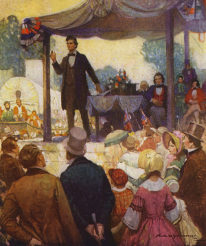 The Debate between Lincoln and Douglas (colour litho)