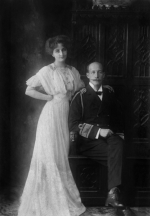 Marie Bonaparte et her husband Georges of Greece, official photo of their wedding in Athens in 1907
