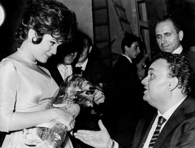 Connie Francis, Luciano Tajoli, Juke Box D'Oro, Salsomaggiore Terme, 1961 (b/w photo)