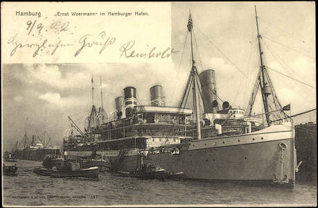 Hamburg, steamer E. Woermann in the port when loading