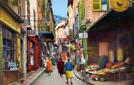 the market street in Hyeres, on the Riviera, France, postcard, c. 1930