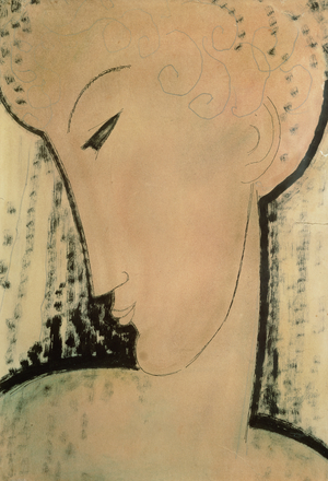 Female Head (pen, ink, brush & w/c on paper)