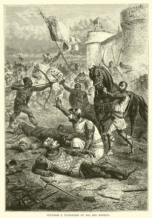William I unhorsed by his son Robert (engraving)