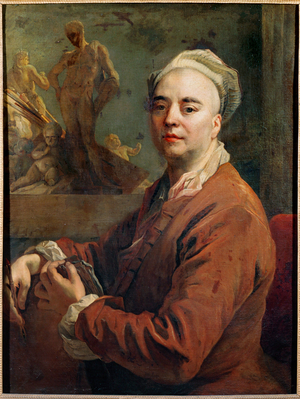 Self-portrait in studio-frock (painting on canvas)