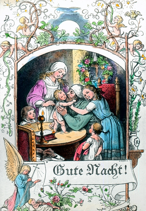 Engraving depicting the wish for a good night, Germany 1920s