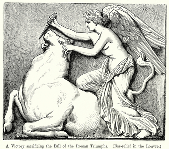 A Victory sacrificing the Bull of the Roman Triumphs. (Bas-Relief in the Louvre) (engraving)