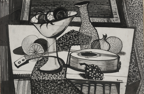 Still Life (charcoal & ink wash on mat board)