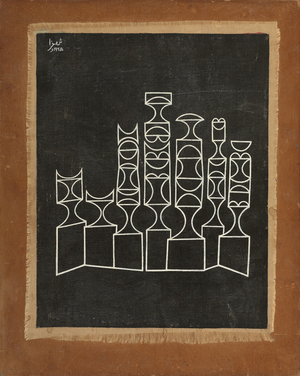 Untitled (Black and White Composition), 1965 (oil on cloth mounted on board)
