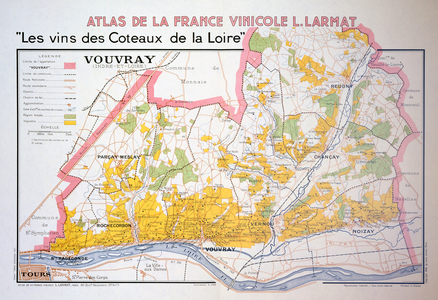Map of the Loire Region: Vouvray, illustration from 'Atlas de la France Vinicole' by Louis Larmat, published 1942 (colour litho)
