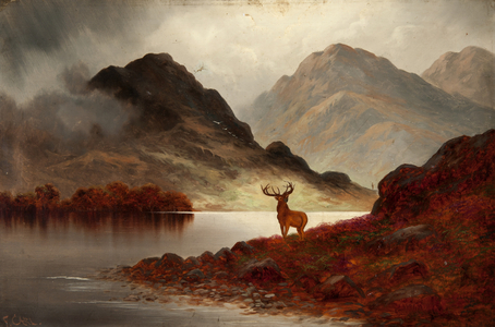 Stag at Bay (oil on canvas)
