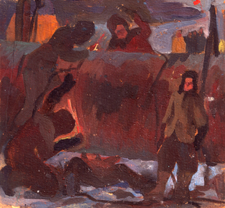 Laying the Gas Pipes, 1977 (oil on paper)