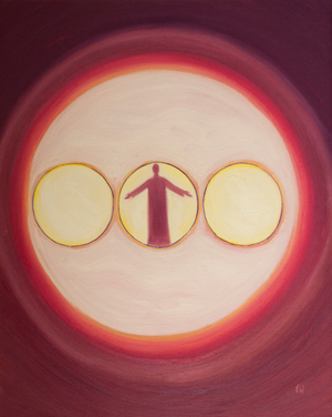 The Blessed Trinity can be seen as a Triple Light with Christ the God-man at the centre, 2003 (oil on board)